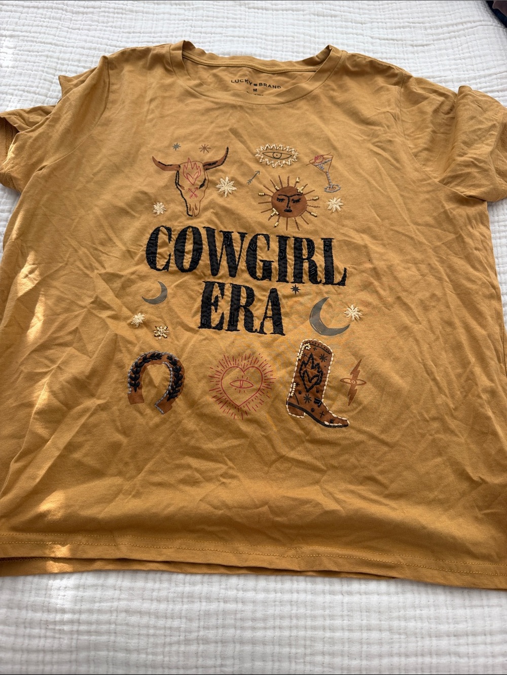 Lucky Brand Mustard Cowgirl Era Graphic Short Sleeve Tee
